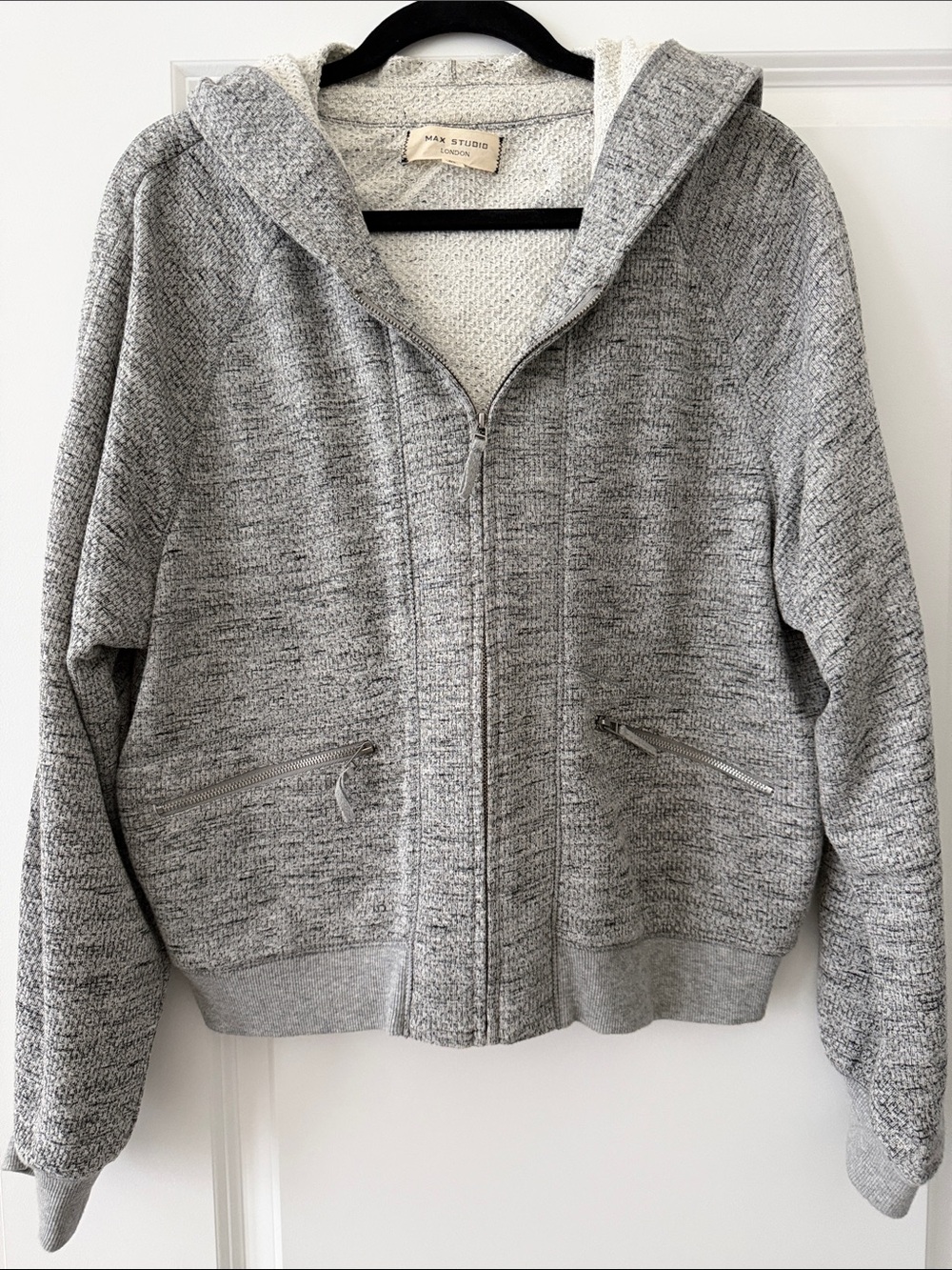 Max Studio Heather Gray Hooded Zip SweatShirt